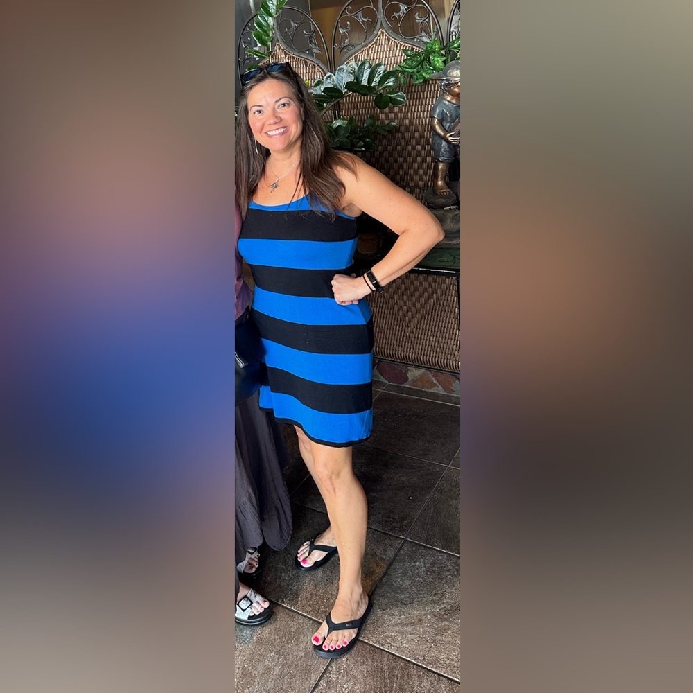 INC International Concepts Blue and Black Striped Midi Dress
